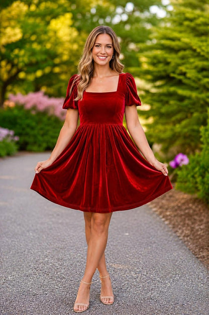 Women's Red or Green Annie Velvet Twirl Dress Preorder CDU26