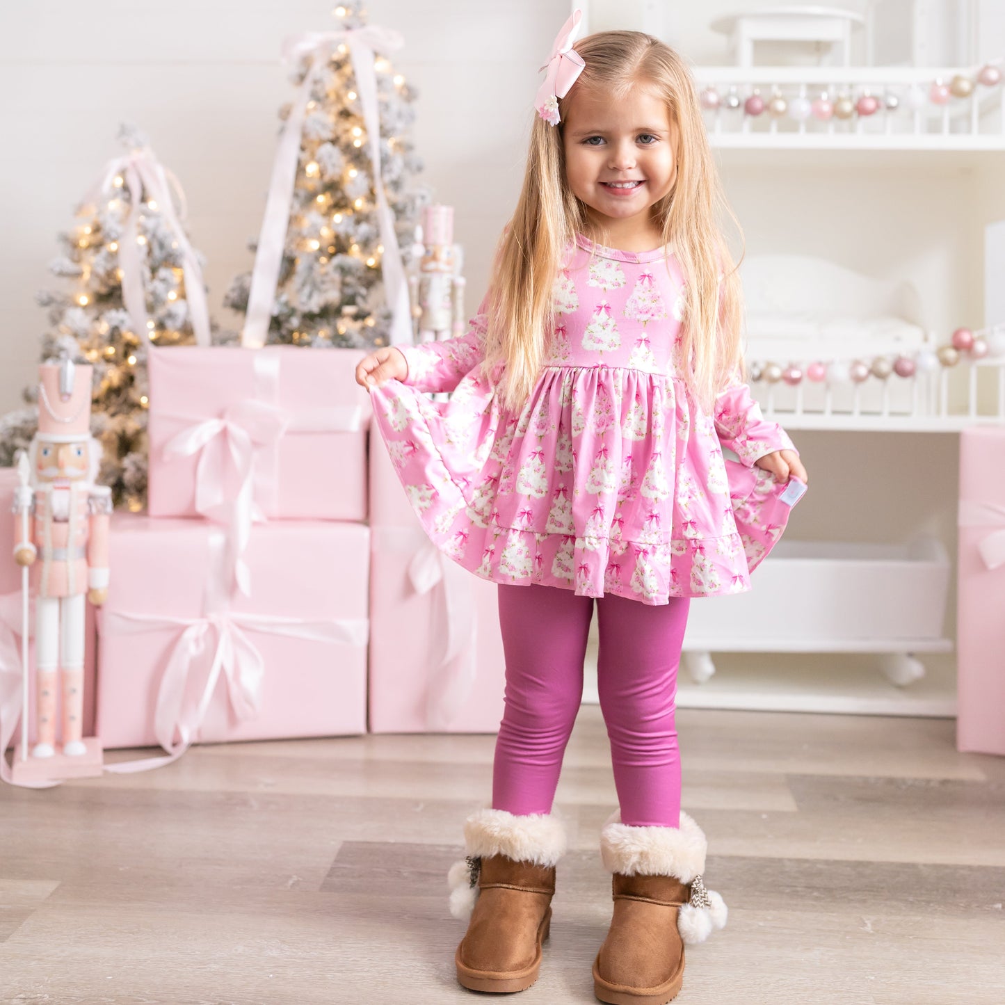 LPK Pink Vintage Floral Trees Tunic Set