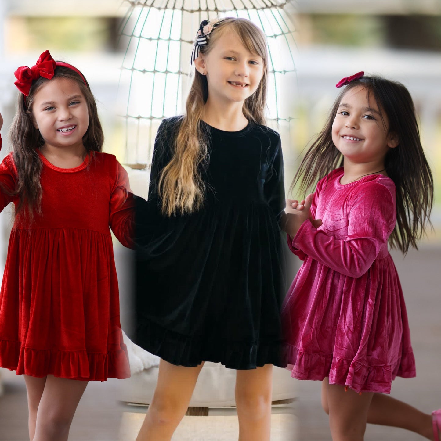 LPK Velvet Twirl dresses (pink, black, red)