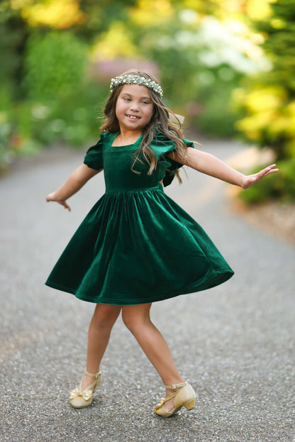 Girls Red or Green Annie Velvet Twirl Dress Preorder CDU26