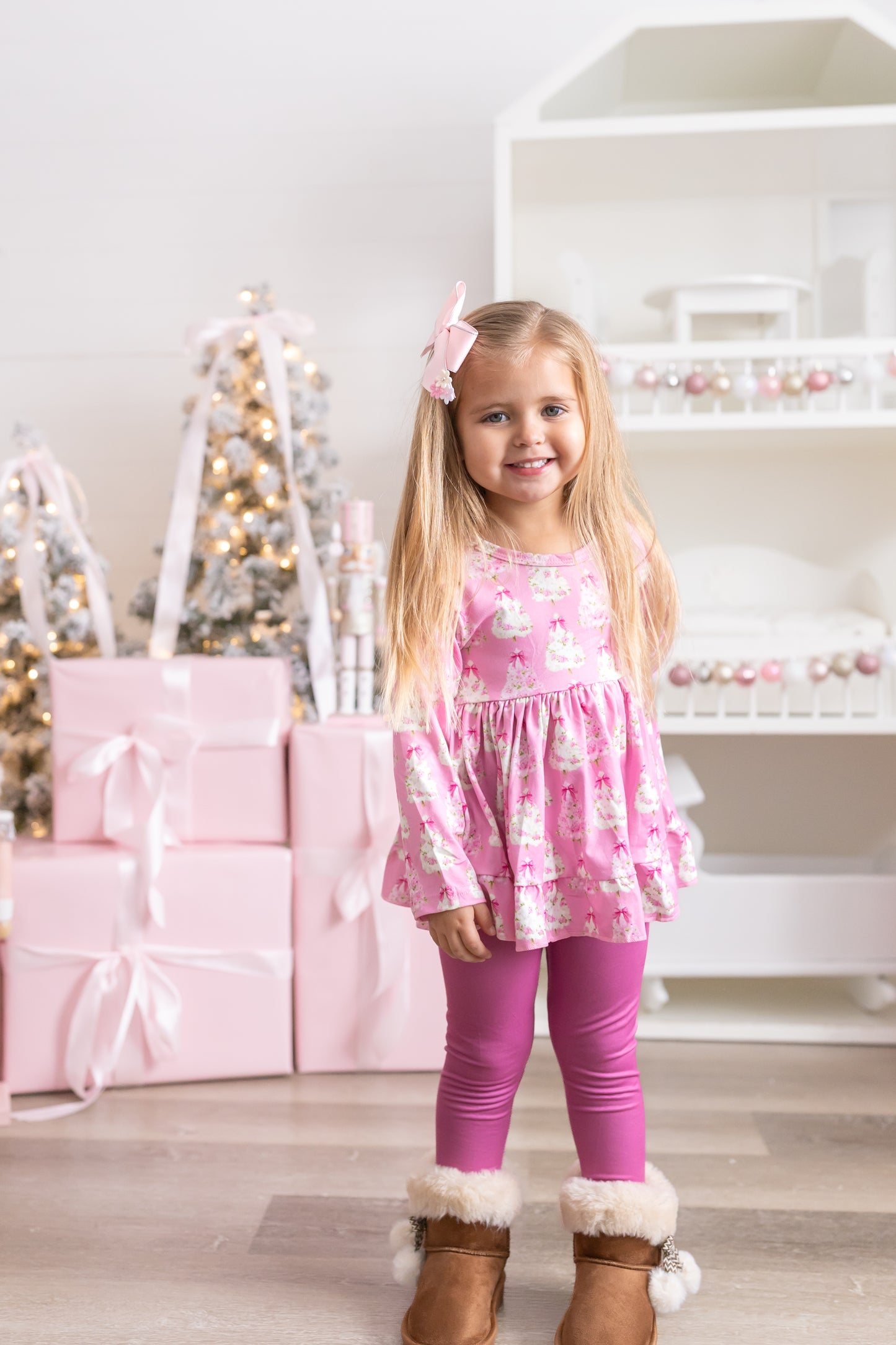 LPK Pink Vintage Floral Trees Tunic Set