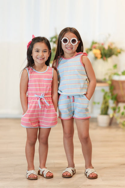 Summer Extrav Coral Striped Shorts Set