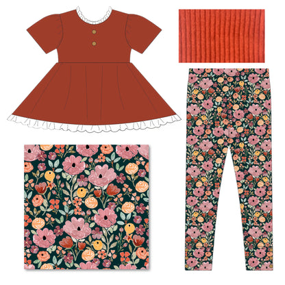 Burnt Orange Floral Fall Adele Set (Short or Long Sleeve) Preorder