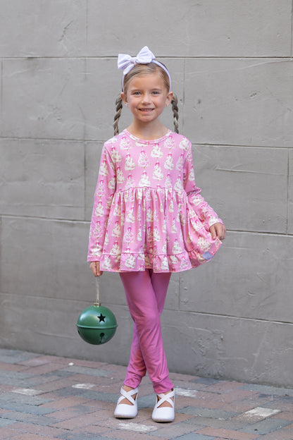 LPK Pink Vintage Floral Trees Tunic Set