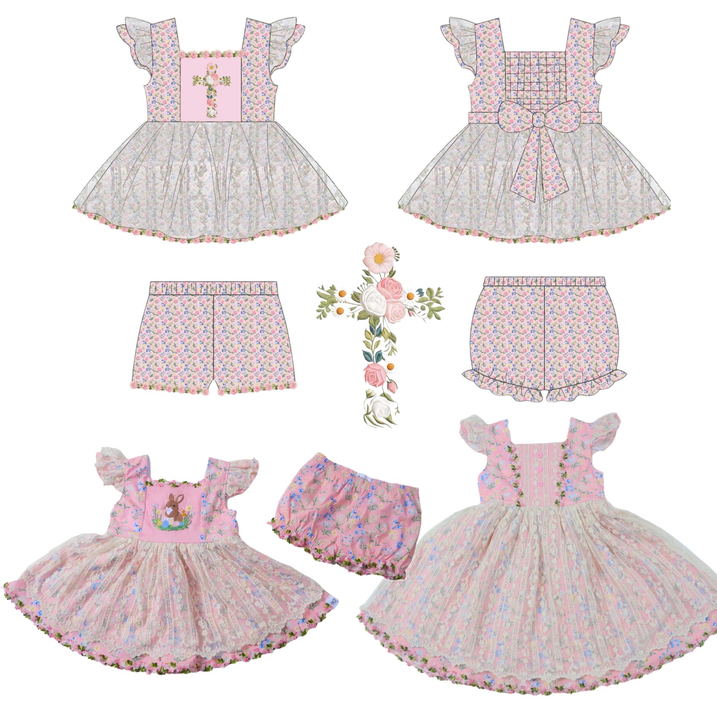 Pink Floral Sawyer Set (choice of length and chest design)