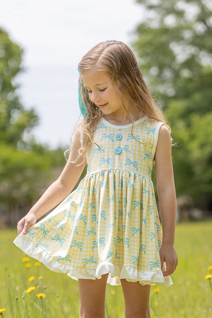 LPK Gingham Bows Twirl Sets (blue, yellow or pink)