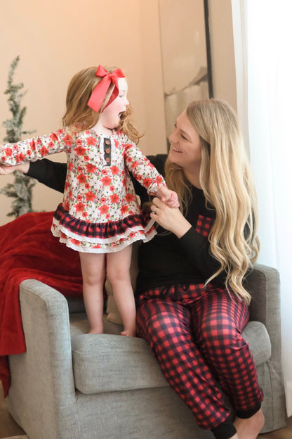 Poinsettia Holly Berry Girls Tunic Cozy Set {Preorder}