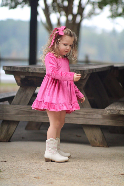 LPK Velvet Twirl dresses (pink, black, red)