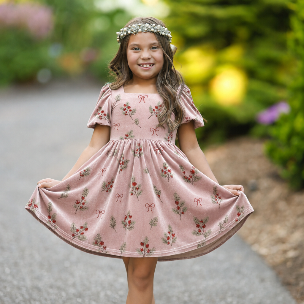 Holly Berry Annie Velvet Twirl Dress Preorder CDU26