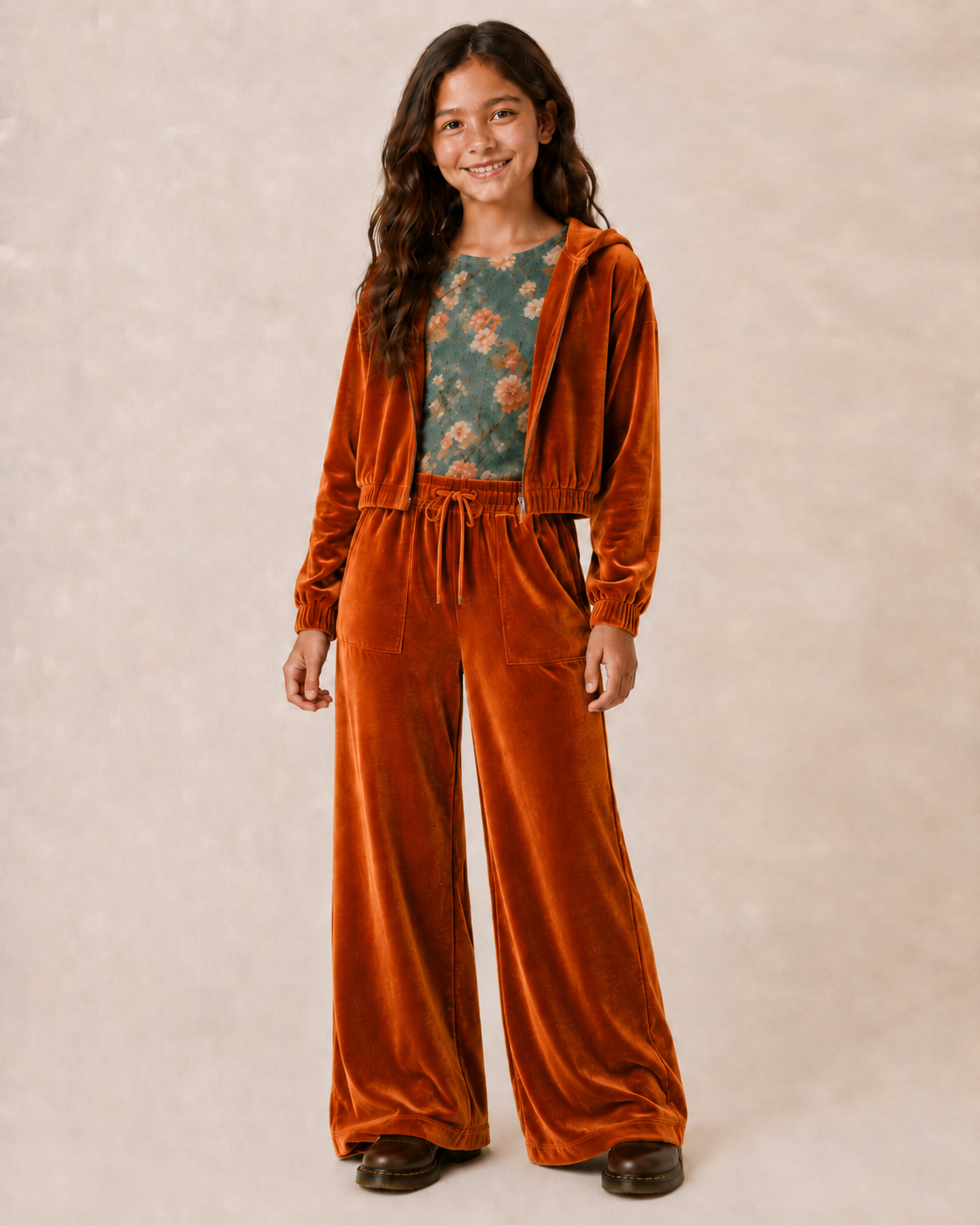 Velvet Wide Leg Hoodie Set Preorder (Rust orange or Black)