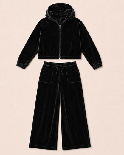 Velvet Wide Leg Hoodie Set Preorder (Rust orange or Black)