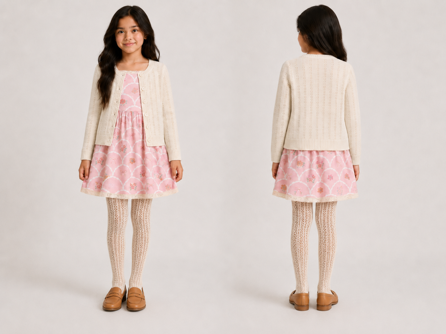 Pink Scallop Floral Dress or Tunic (Long or Cap Sleeve) Preorder (FTF26)