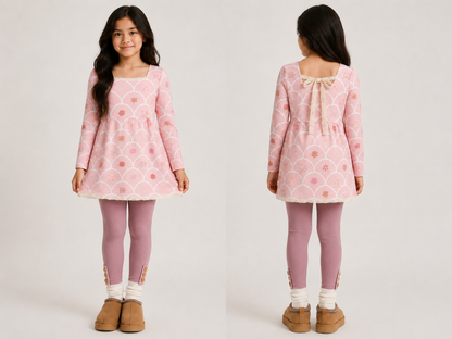 Pink Scallop Floral Dress or Tunic (Long or Cap Sleeve) Preorder (FTF26)