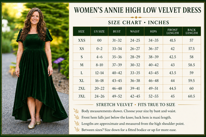 Women's Red or Green Annie HIGH/LOW Velvet Dress Preorder CDU26