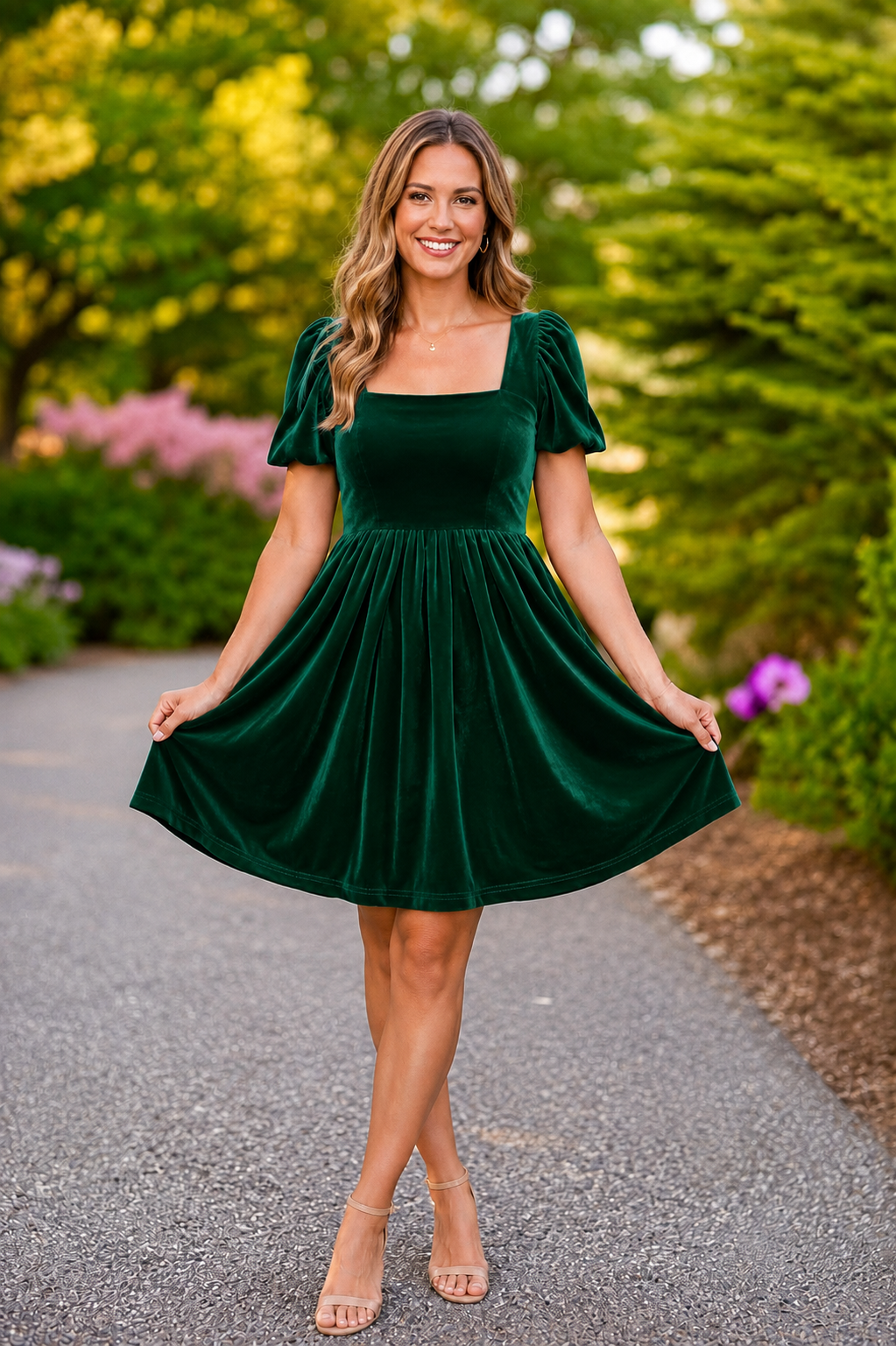 Women's Red or Green Annie Velvet Twirl Dress Preorder CDU26
