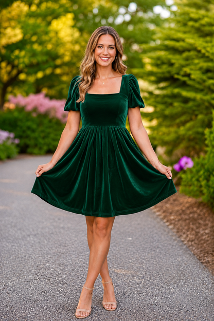 Women's Red or Green Annie Velvet Twirl Dress Preorder CDU26