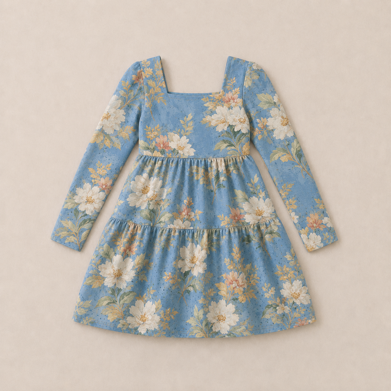 Dusty Blue Floral Dress (Long or Cap Sleeve) Preorder (FTF26)