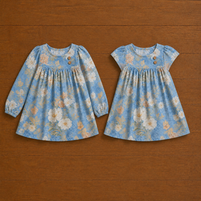Dusty Blue Floral Tunic (Long or Cap Sleeve) Preorder (FTF26)