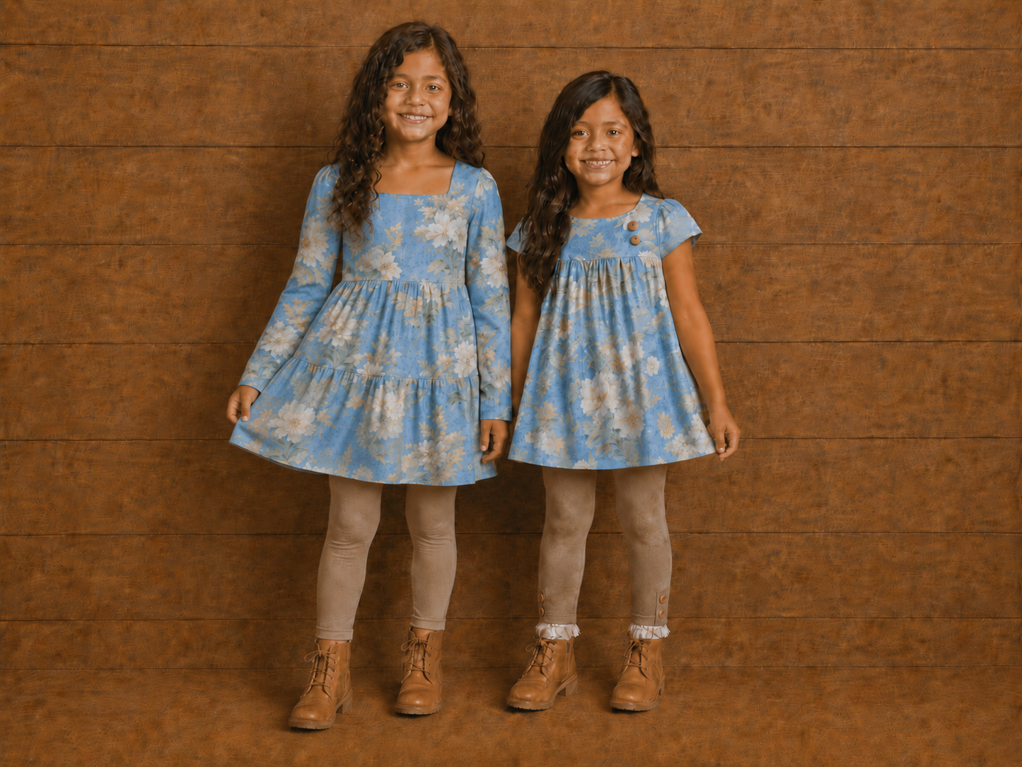 Dusty Blue Floral Dress (Long or Cap Sleeve) Preorder (FTF26)