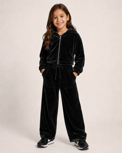Velvet Wide Leg Hoodie Set Preorder (Rust orange or Black)