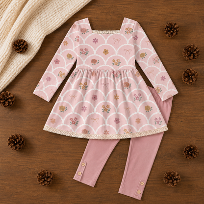 Pink Scallop Floral Dress or Tunic (Long or Cap Sleeve) Preorder (FTF26)