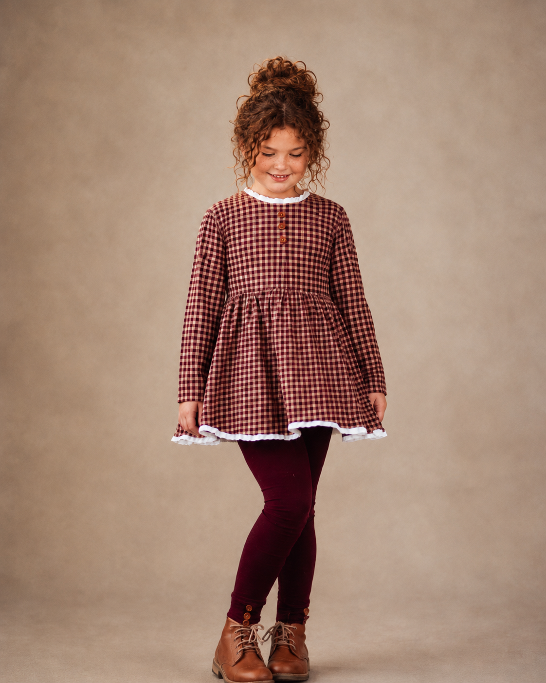 Gingham 3 piece Adele Sets (short or long sleeve, 3 colors) (Pumpkins & Gingham Preorder)