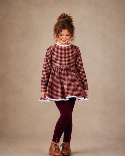 Gingham 3 piece Adele Sets (short or long sleeve, 3 colors) (Pumpkins & Gingham Preorder)