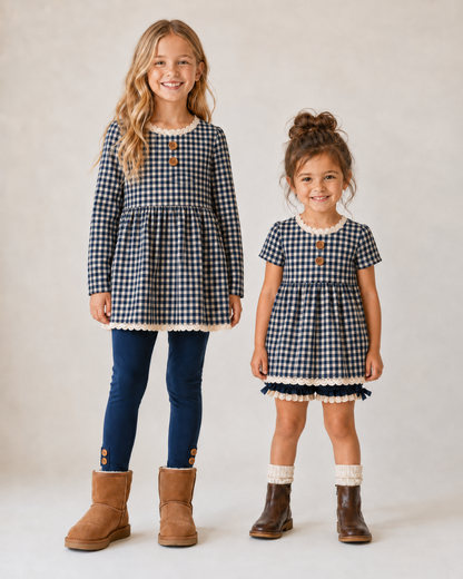 Gingham 3 piece Adele Sets (short or long sleeve, 3 colors) (Pumpkins & Gingham Preorder)