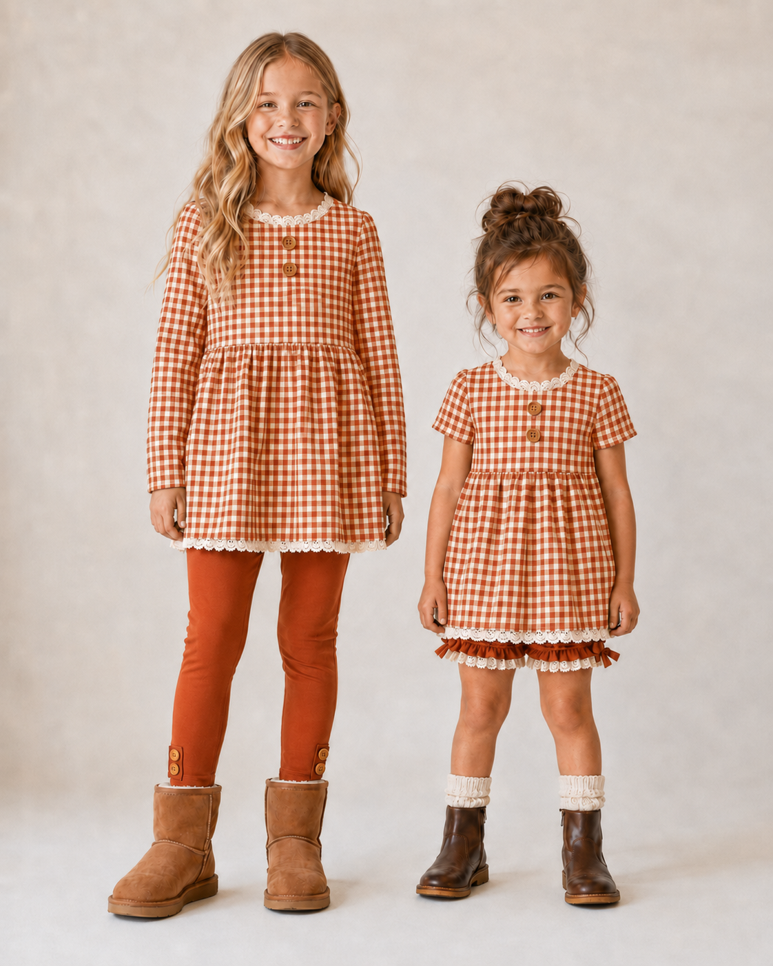 Gingham 3 piece Adele Sets (short or long sleeve, 3 colors) (Pumpkins & Gingham Preorder)