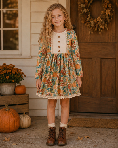 Pumpkin Floral Dress (Pumpkins & Gingham Preorder)