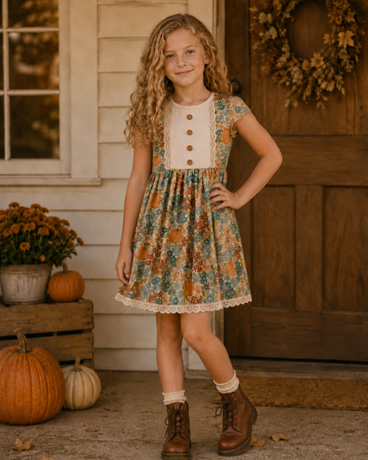 Pumpkin Floral Dress (Pumpkins & Gingham Preorder)