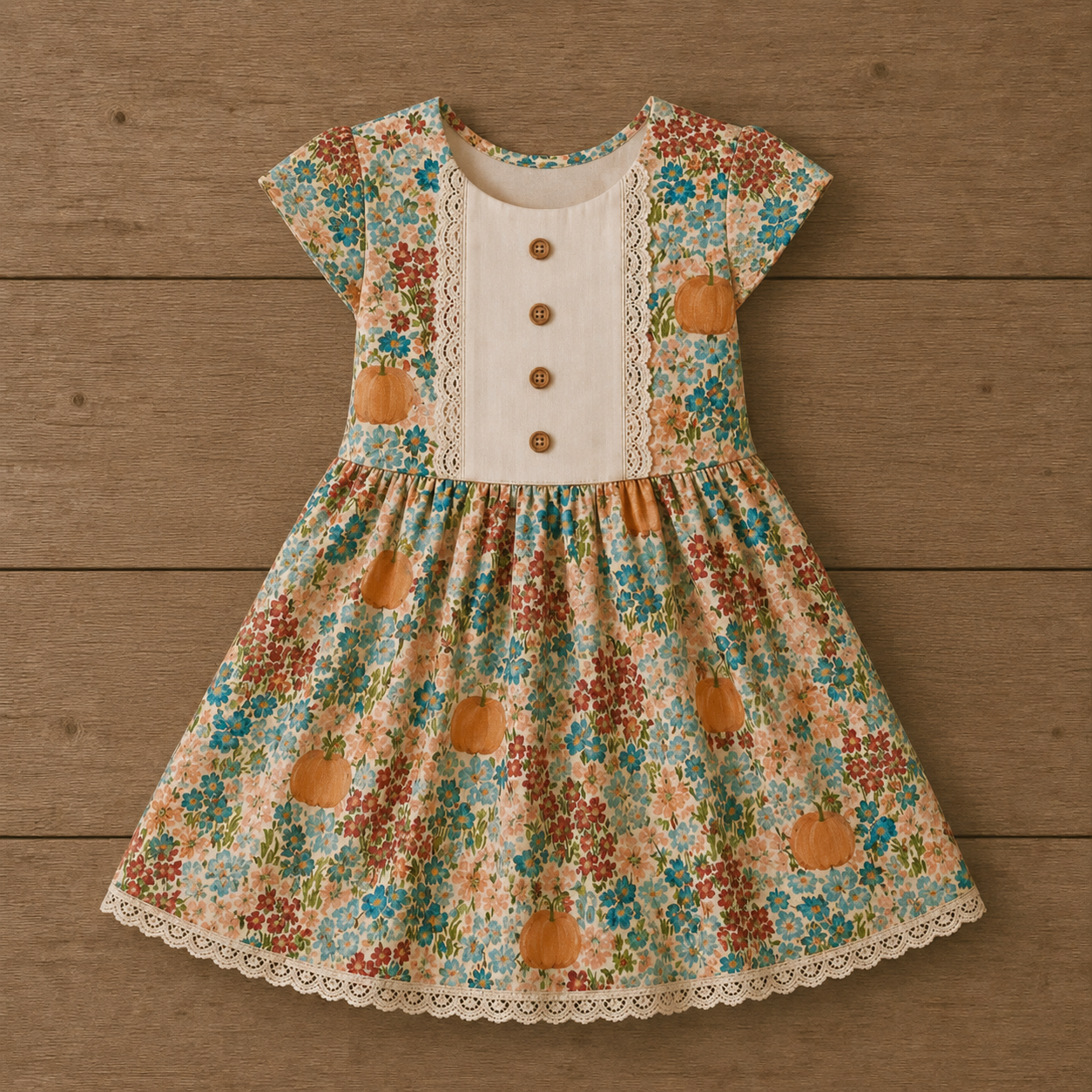 Pumpkin Floral Dress (Pumpkins & Gingham Preorder)