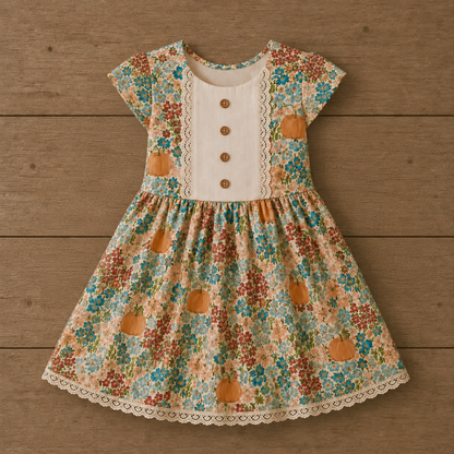 Pumpkin Floral Dress (Pumpkins & Gingham Preorder)