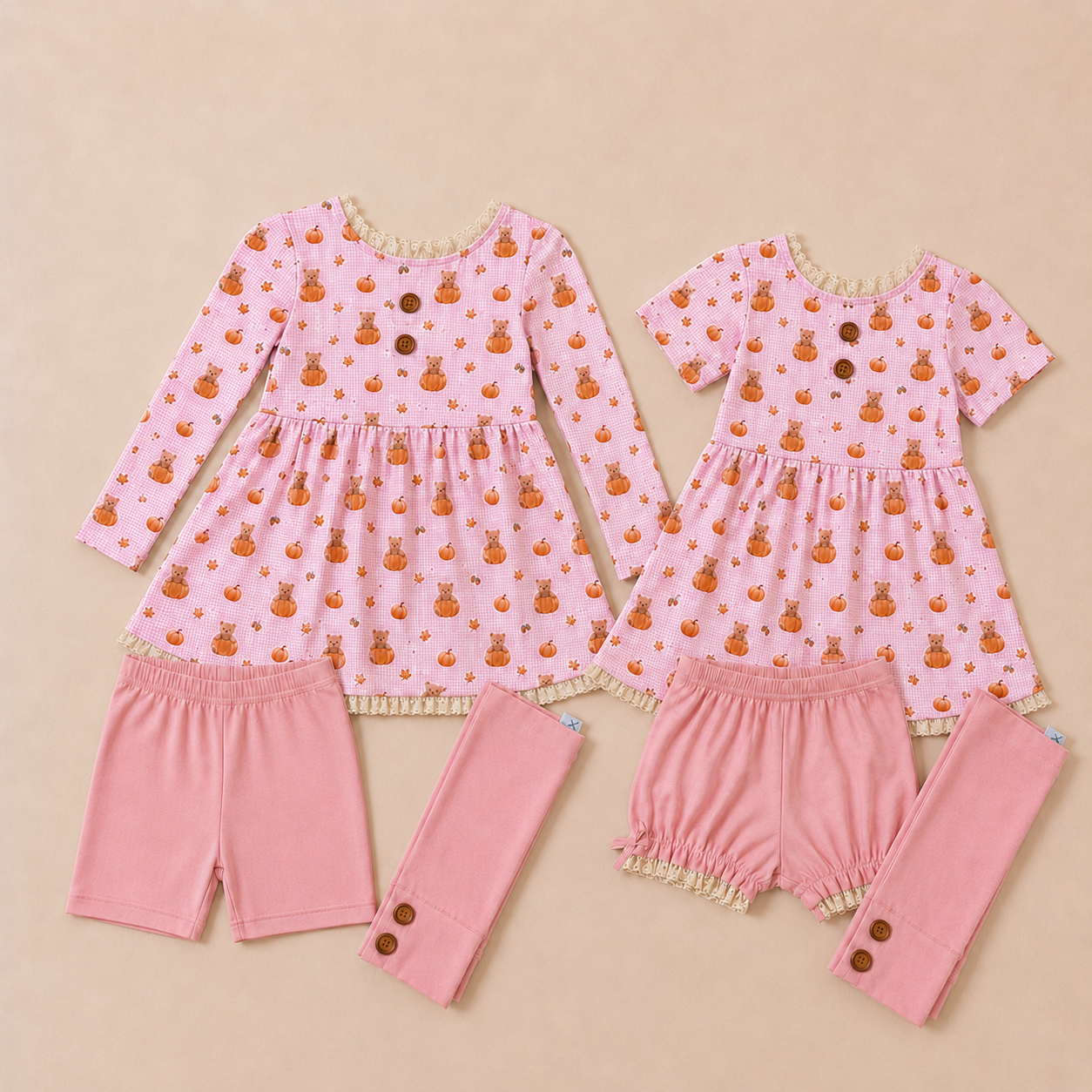 Bear Pumpkin 3 piece Play Sets (short or long sleeve) (Pumpkins & Gingham Preorder) (Copy) (Copy)