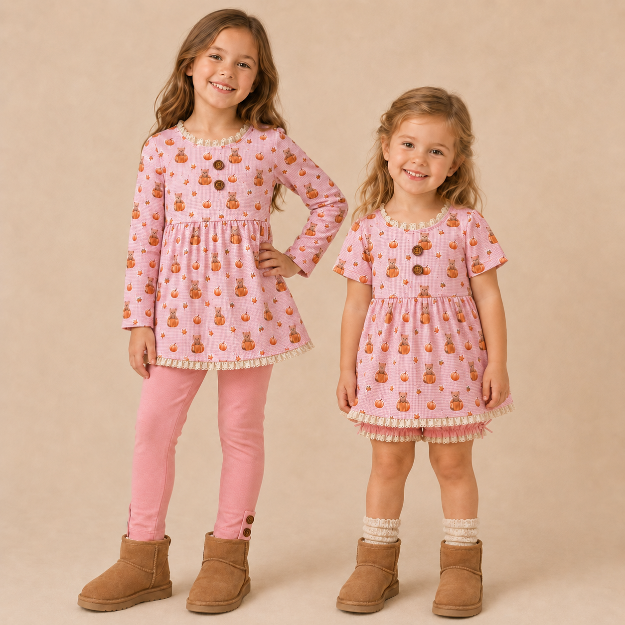 Bear Pumpkin 3 piece Play Sets (short or long sleeve) (Pumpkins & Gingham Preorder) (Copy) (Copy)