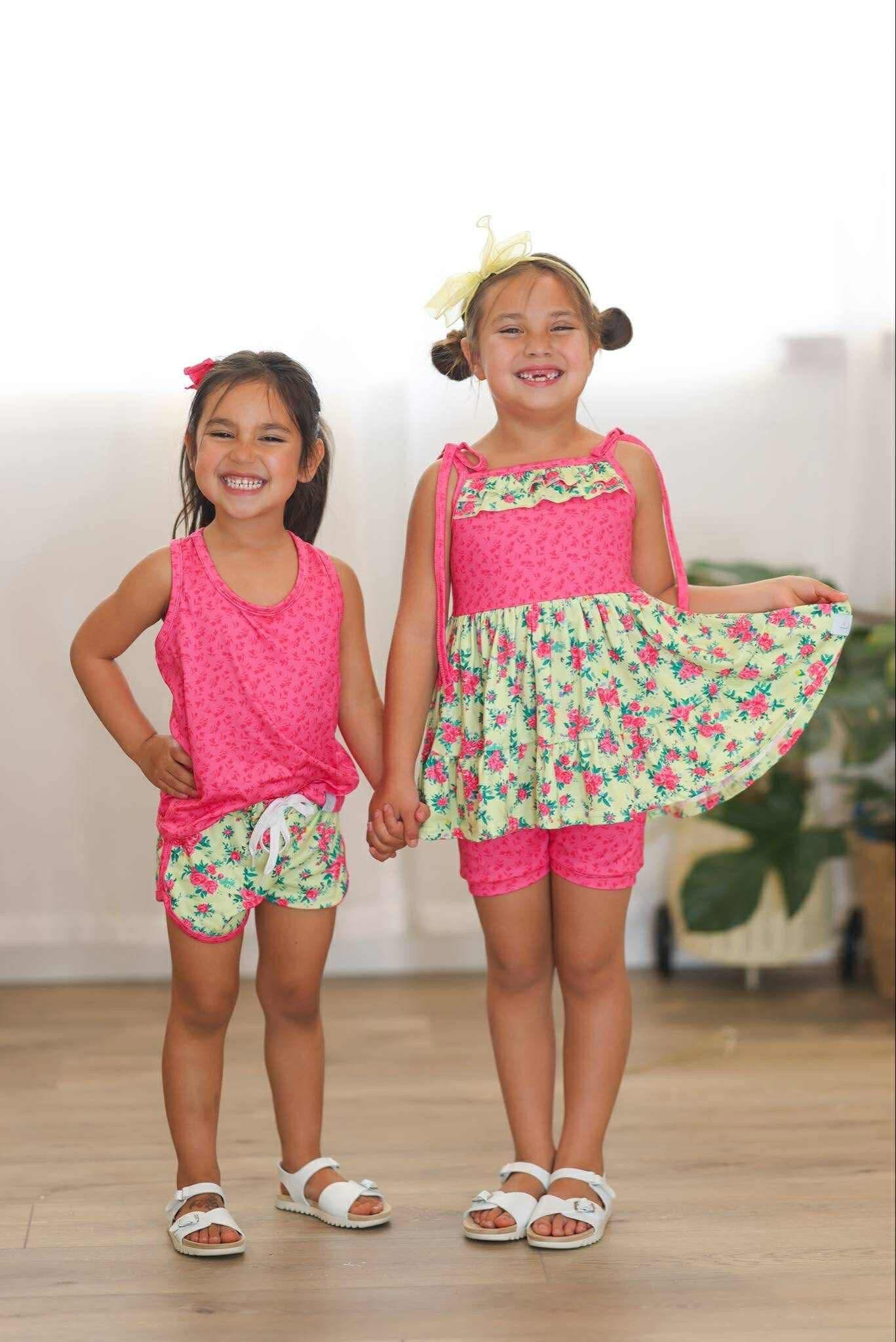 LPK Chartreuse Floral athletic short Set