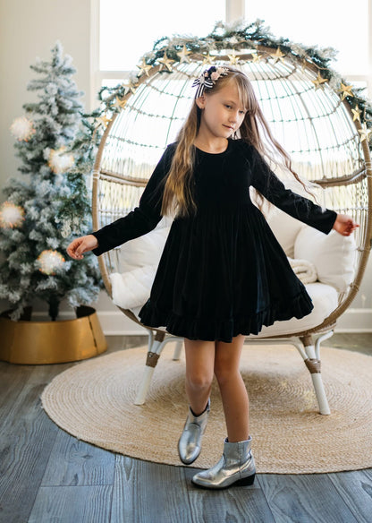 LPK Velvet Twirl dresses (pink, black, red)