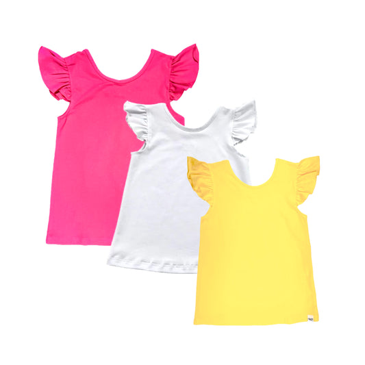 (White, Hot Pink or Yellow) Knit Flutter Shirt Presale