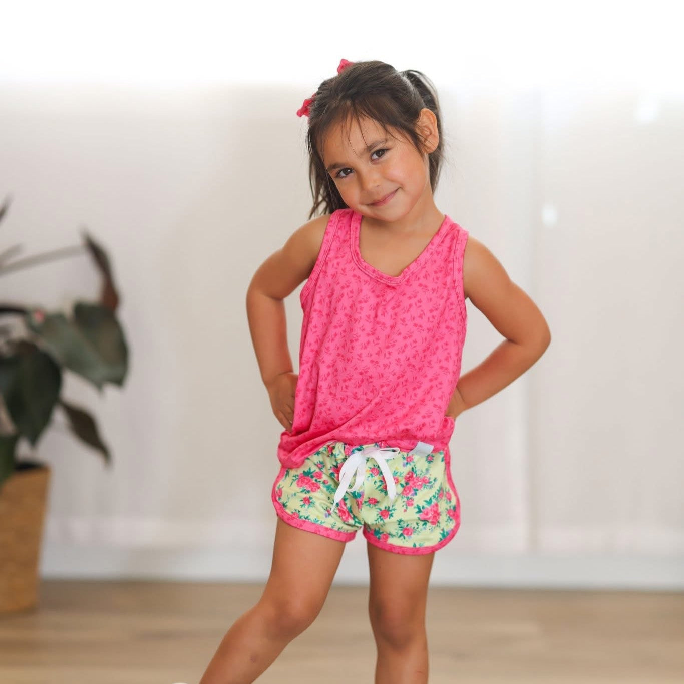 LPK Chartreuse Floral athletic short Set
