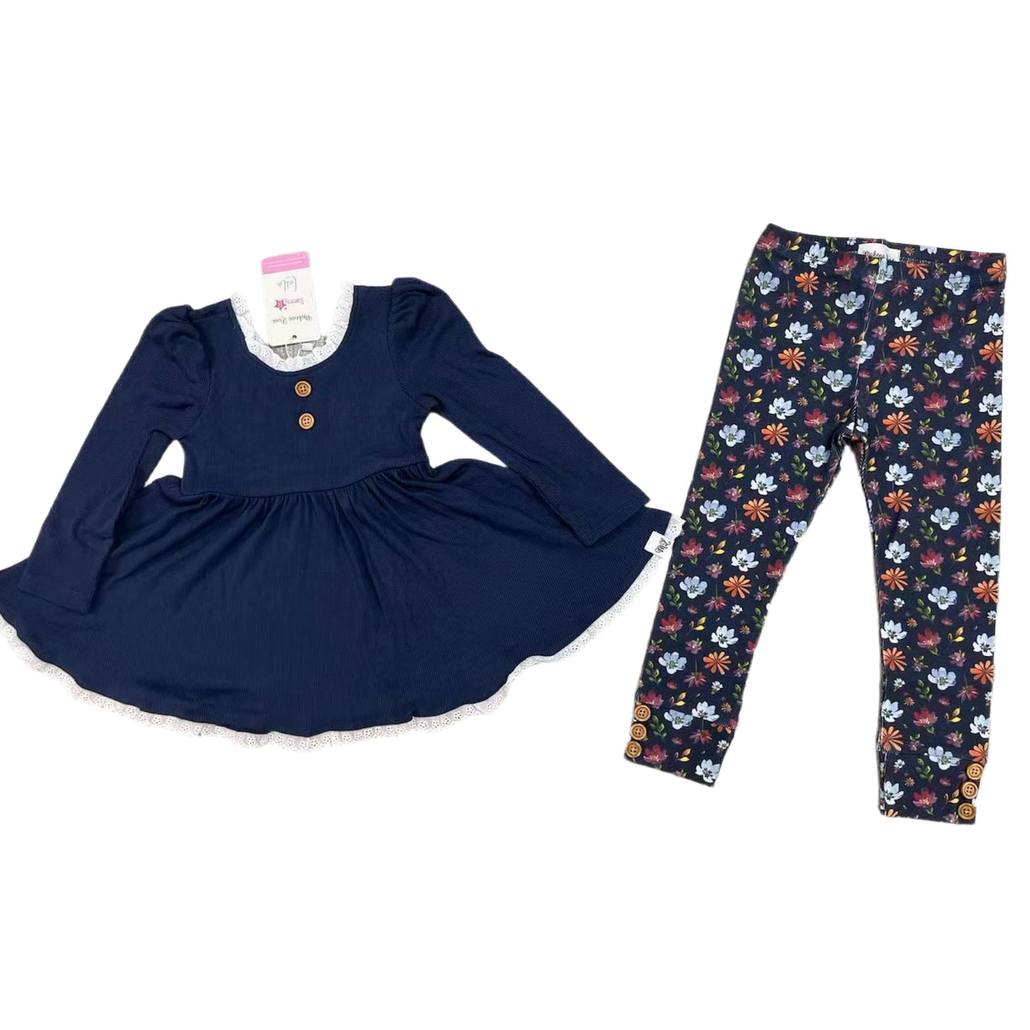 Navy Floral Fall Adele Set (Long or Short sleeve)