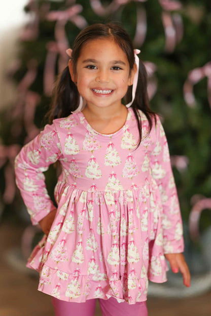 LPK Pink Vintage Floral Trees Tunic Set