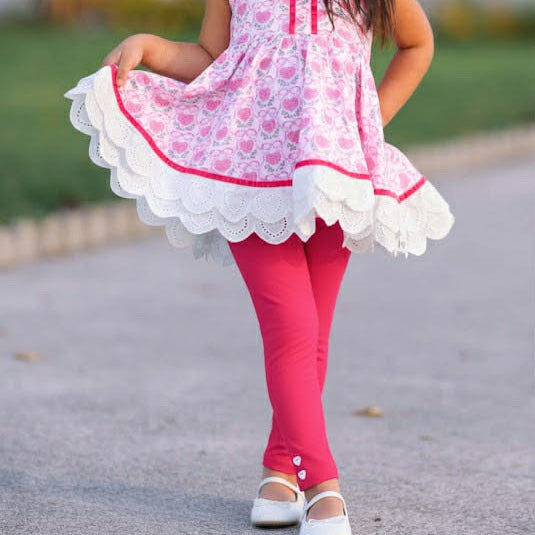 Hot Pink Heart Button Leggings Preorder