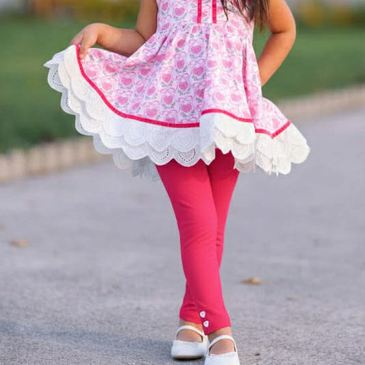 Hot Pink Heart Button Leggings Preorder