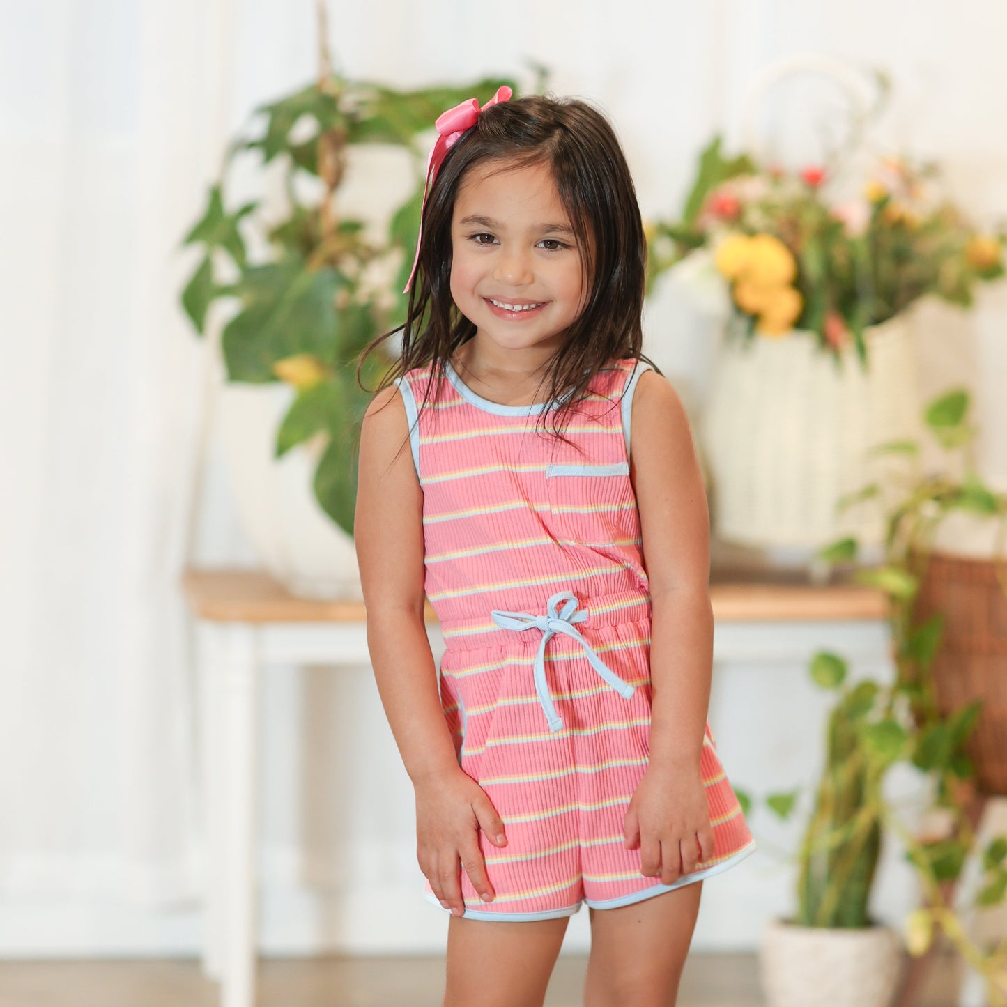 Summer Extrav Coral Striped Romper
