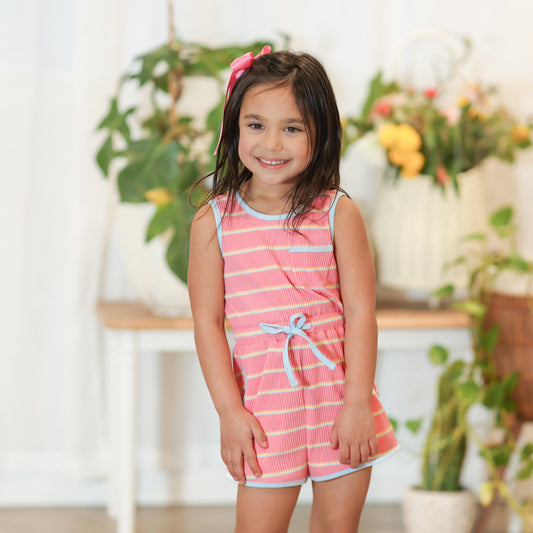 Summer Extrav Coral Striped Romper