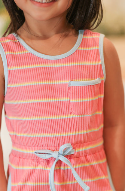 Summer Extrav Coral Striped Romper