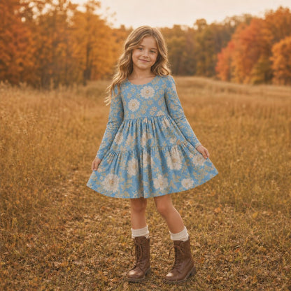 Dusty Blue Floral Dress (Long or Cap Sleeve) Preorder (FTF26)