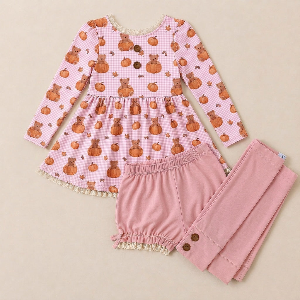 Bear Pumpkin 3 piece Play Sets (short or long sleeve) (Pumpkins & Gingham Preorder) (Copy) (Copy)