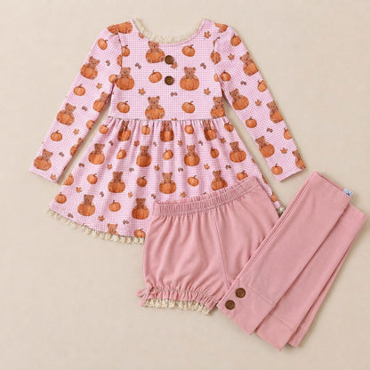 Bear Pumpkin 3 piece Play Sets (short or long sleeve) (Pumpkins & Gingham Preorder) (Copy) (Copy)