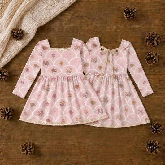 Pink Scallop Floral Dress or Tunic (Long or Cap Sleeve) Preorder (FTF26)